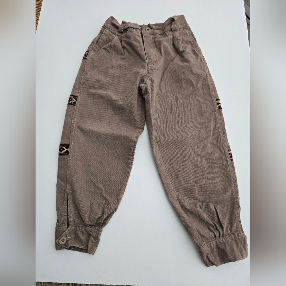 Men's Tan Pants with Patterned Accents